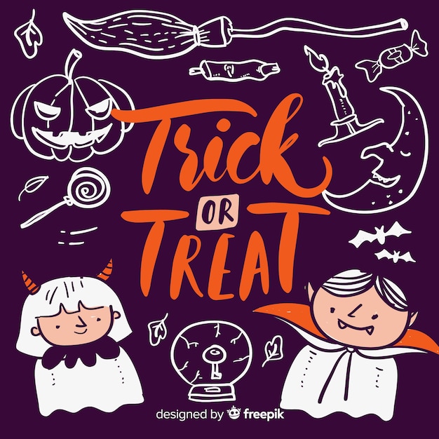 Trick or treat belettering met duivel en vampire