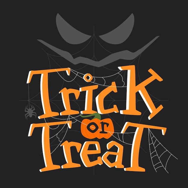 Gratis vector trick or treat belettering met gezicht