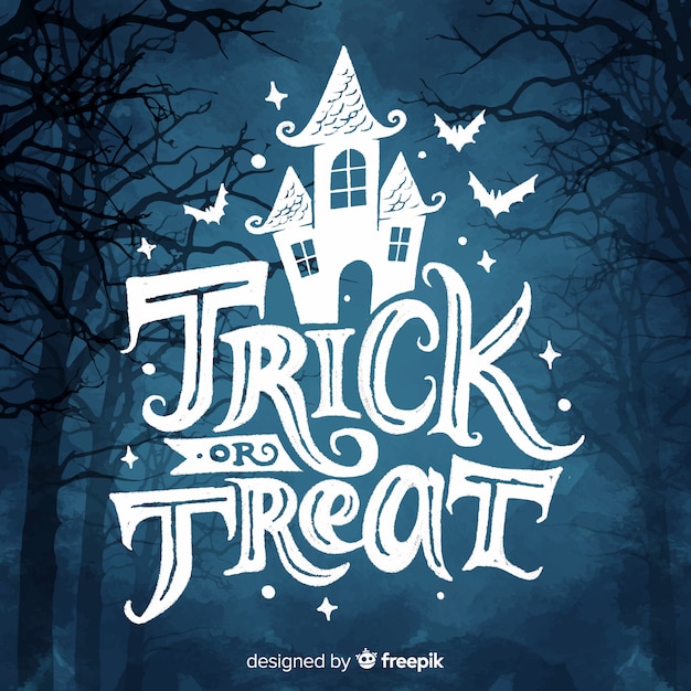 Trick or treat belettering met spookhuis