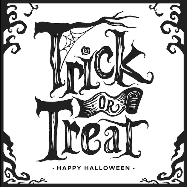 Gratis vector trick or treat belettering wit en zwart ontwerp