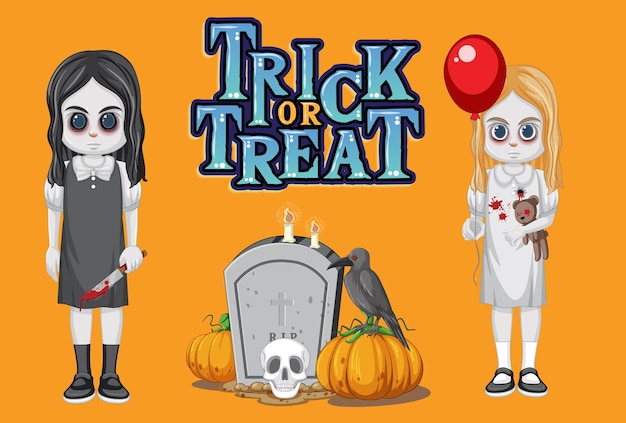 Trick or treat halloween-poster met spookmeisjes