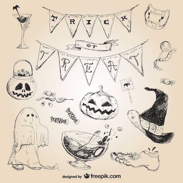 Gratis vector trick or treat hand getekende vectoren