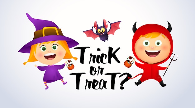 Trick or Treat-letters met kinderen in heks en duivelskostuums