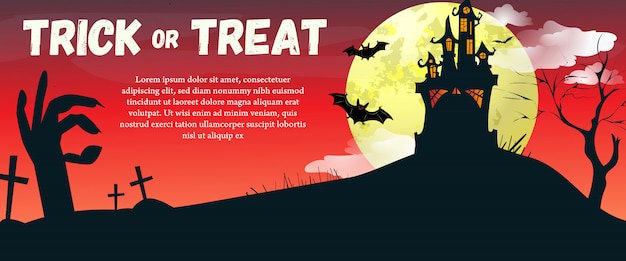 Gratis vector trick or treat-letters met maan en kasteel