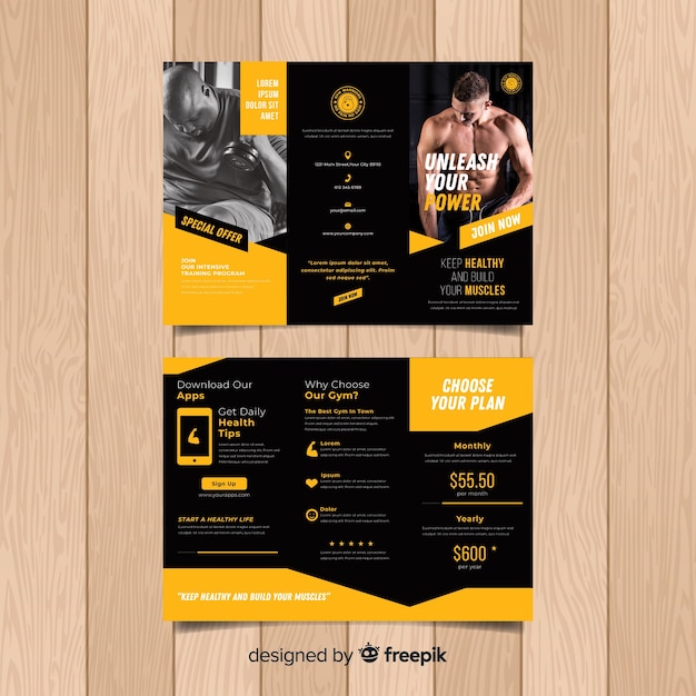 Gratis vector trifold gym flyer sjabloon