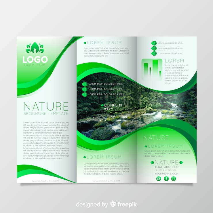 Gratis Vector trifold natuur flyer met afbeelding
