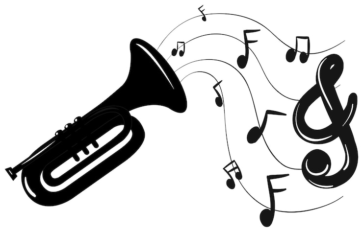 Gratis Vector trompet en muzieknoten op de achtergrond