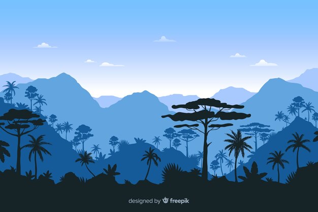 Tropisch boslandschap met blauwe achtergrond