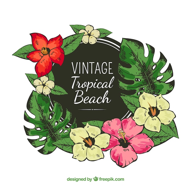 Gratis vector tropisch frame met bloemen in vintage stijl