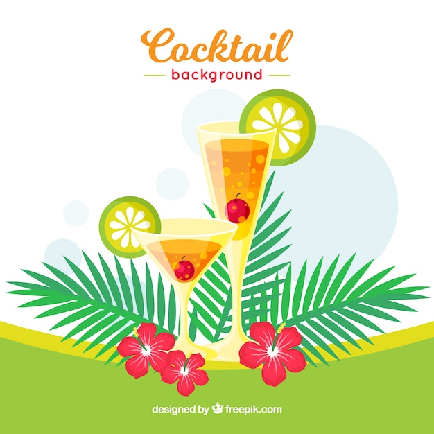 Gratis vector tropische achtergrond met cocktails