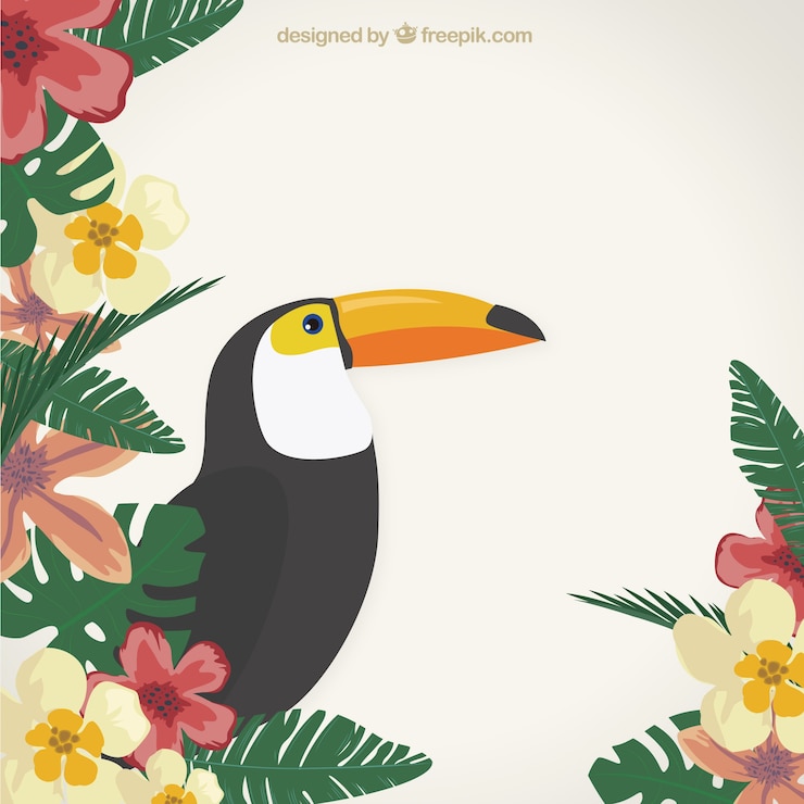 Gratis Vector tropische achtergrond met een toekan