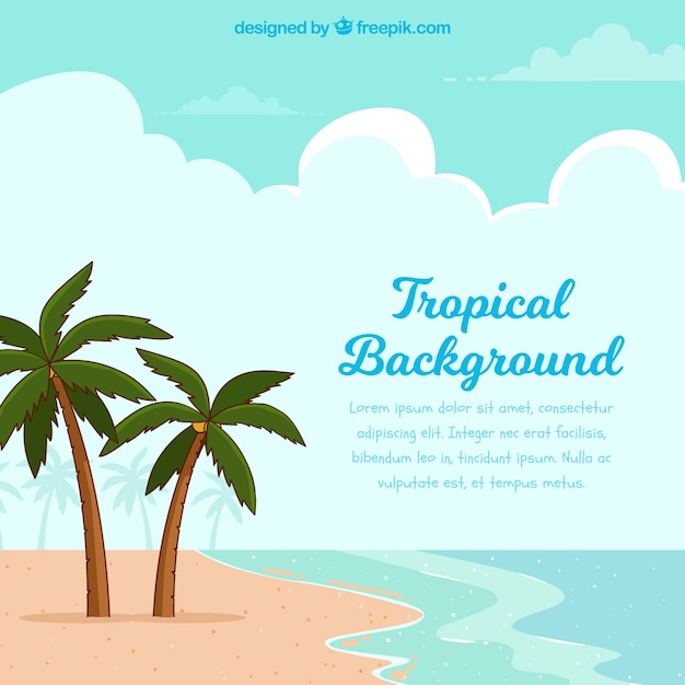 Gratis vector tropische achtergrond met strand en palmbomen