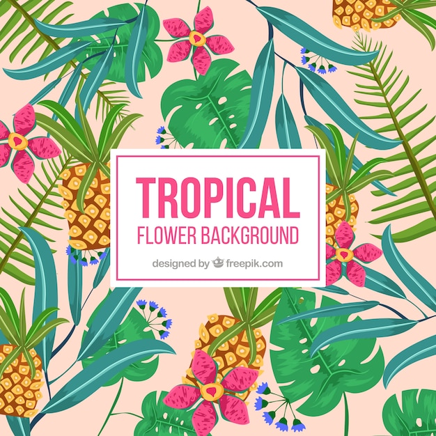 Tropische achtergrond van ananas en bladeren