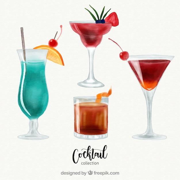 Gratis vector tropische cocktail collectie met aquarel stijl