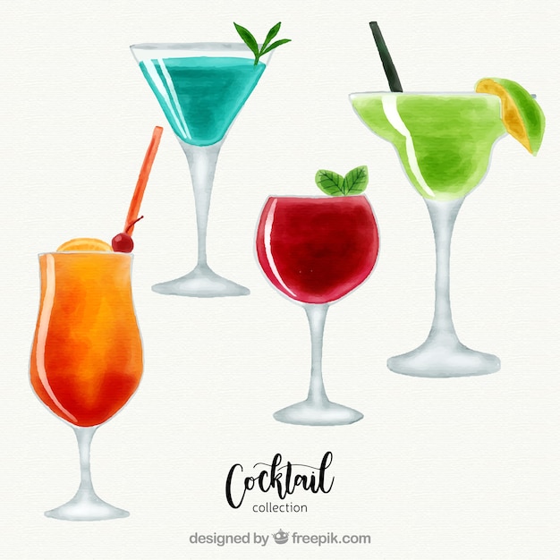 Gratis vector tropische cocktail collectie met aquarel stijl