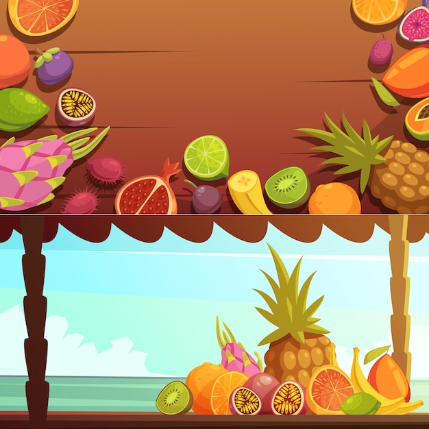 Tropische eiland fruit banners set