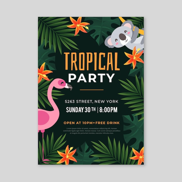 Gratis vector tropische feestaffiche met dieren