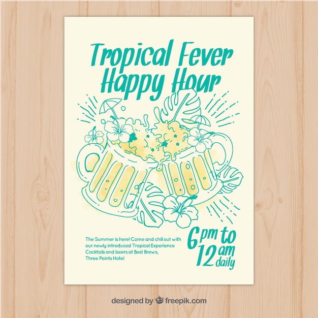 Gratis vector tropische feestbrochure met bierschetsen