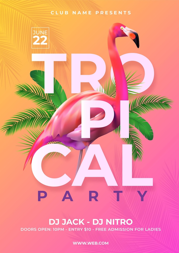 Gratis Vector tropische feestposter met dieren