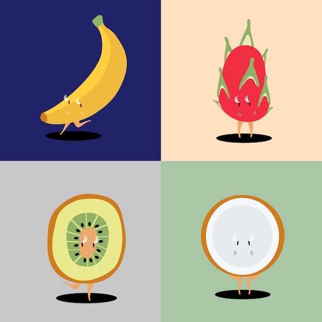 Tropische fruit stripfiguren vector set