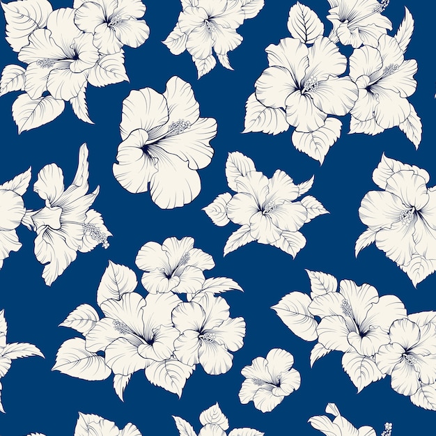 Gratis vector tropische naadloze patroon. bloeiende hibiscus