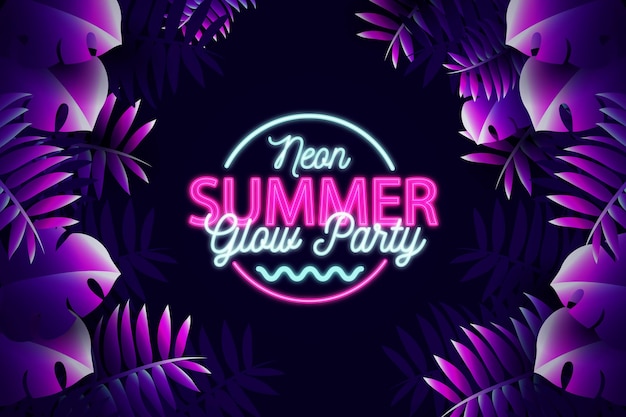 Gratis vector tropische neon belettering met bladeren