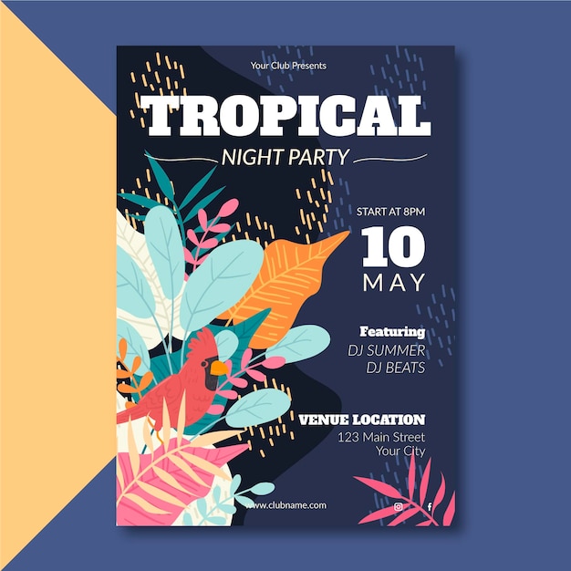 Gratis vector tropische partij poster met dieren sjabloon