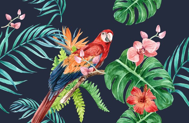tropische patroon bloem aquarel, Bedankt kaart, textieldruk illustratie