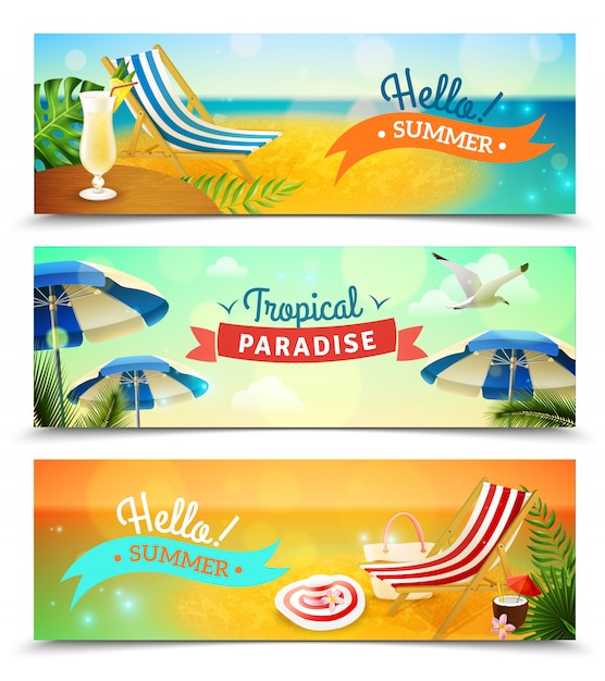 Gratis vector tropische strand banners instellen