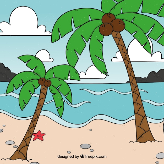 Gratis vector tropische strandachtergrond met palmen