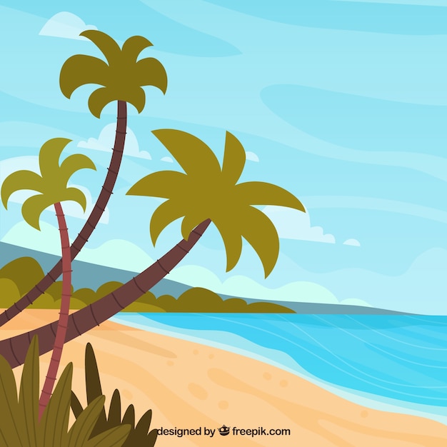 Gratis vector tropische strandachtergrond met palmen