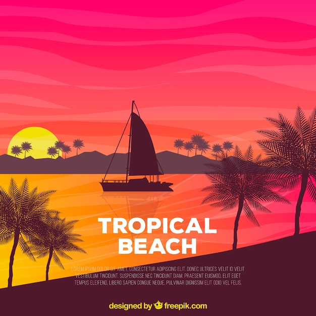 Tropische strandachtergrond met zonsondergang