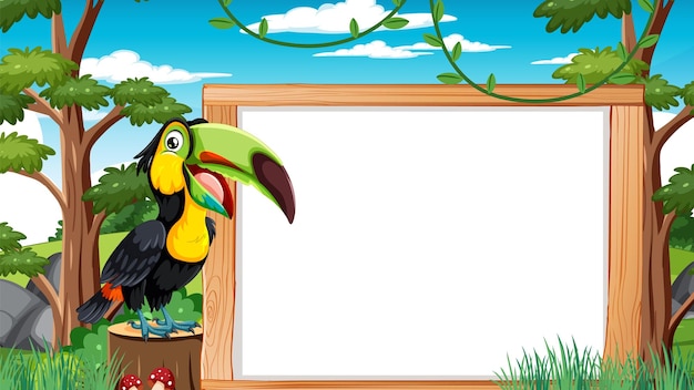 Gratis vector tropische toucan met leeg bord