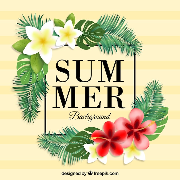 Gratis vector tropische zomer achtergrond met bloemen