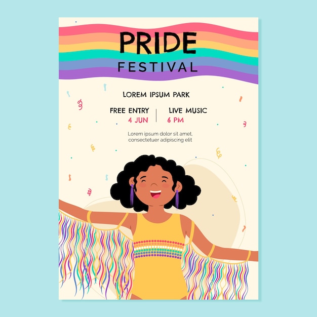 Gratis vector trots maand handgetekende platte lgbt flyer of poster