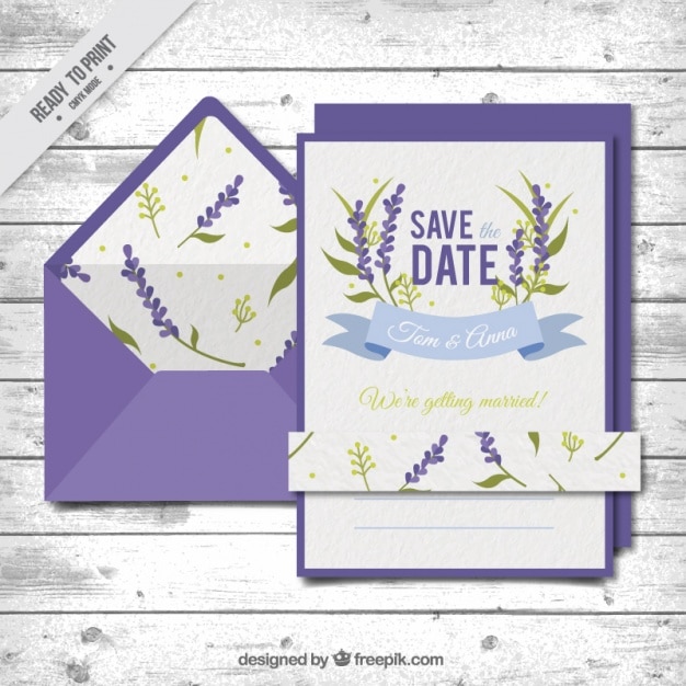 Gratis vector trouwkaart met een paarse envelop