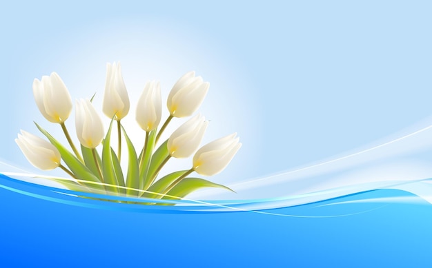 Trouwkaart met witte tulpen op een lichte achtergrond.