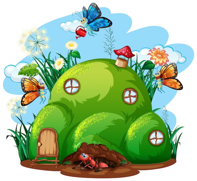 Gratis vector tuinieren thema met insecten in hun huis