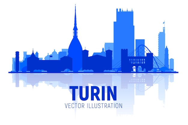 Turijn Italië skyline van de stad silhouet een witte achtergrond Vector Illustratie Zakelijke reizen en toerisme concept met moderne gebouwen Afbeelding voor banner of website