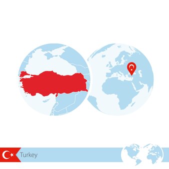 Turkije op wereldbol met vlag en regionale kaart van turkije. vectorillustratie.