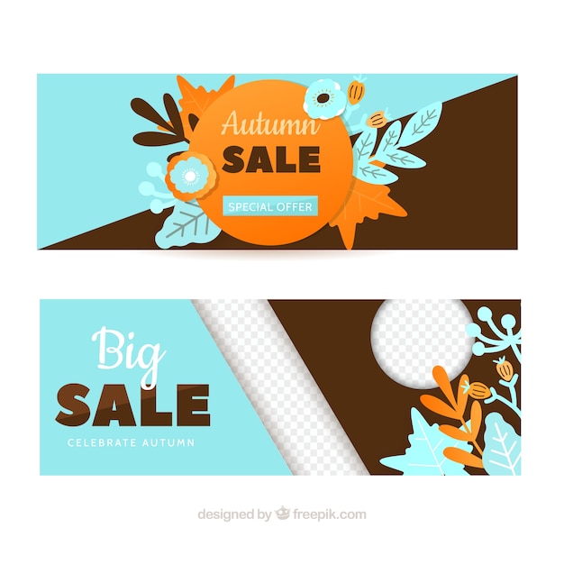 Gratis vector turquoise en bruine herfst verkoop banners