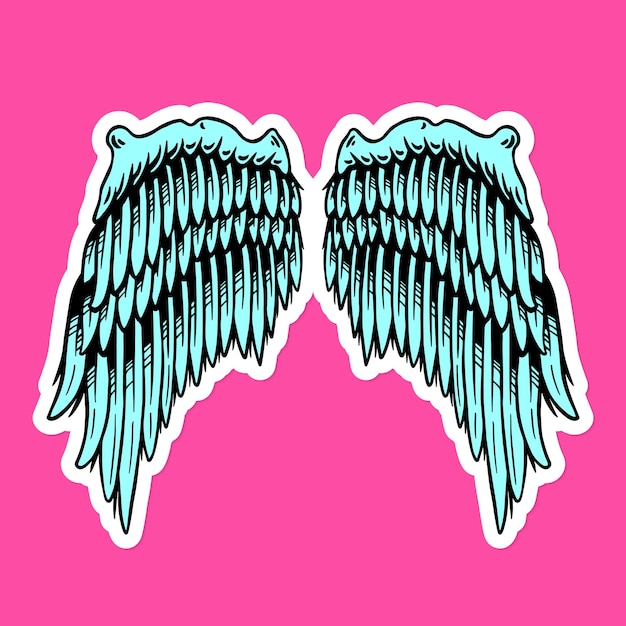 Gratis vector turquoise vleugels sticker overlay met een witte rand