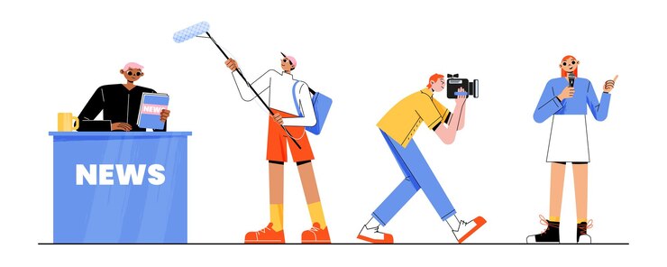 Gratis Vector tv nieuws werknemers cameraman verslaggever presentator
