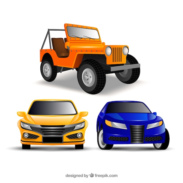 Gratis vector twee auto's en een trekker