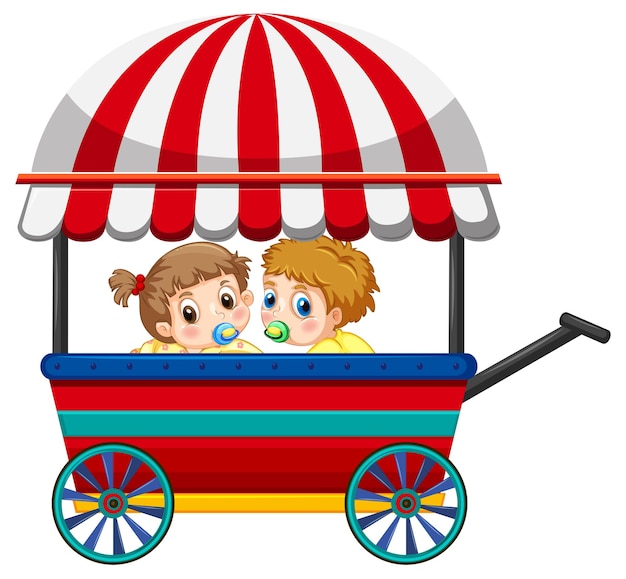 Gratis vector twee baby's op wagen