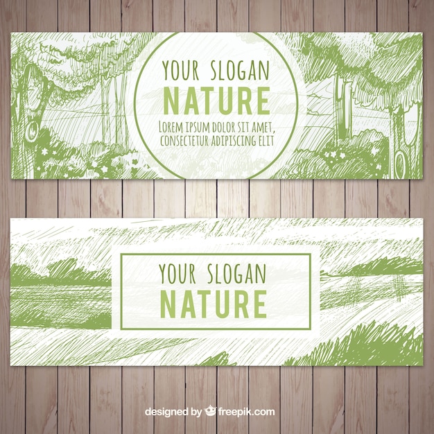 Gratis vector twee banners schetsen van het landschap