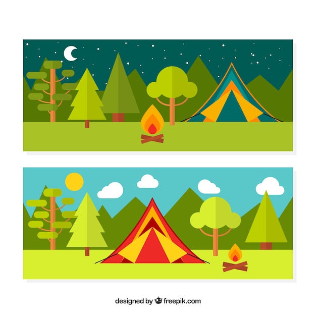 Gratis vector twee banners van de camping
