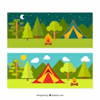 Gratis vector twee banners van de camping