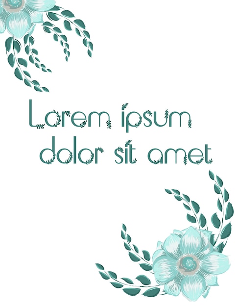 Gratis vector twee bloemen met twijgjes eromheen met in het midden plek voor tekst. turquoise kleur