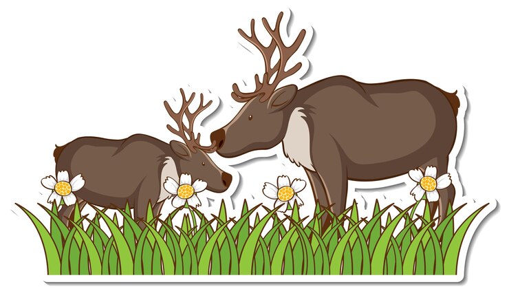 Gratis Vector twee elanden staan in grasveld sticker
